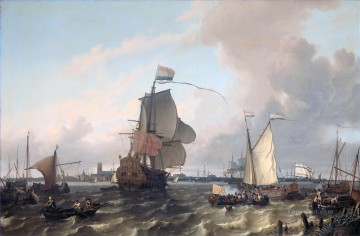 Landscapes Painting - Het oorlogsschip The warship Brielle on the Maas before Rotterdam Ludolf Backhuysen 1689